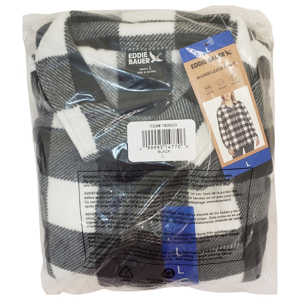 Eddie Bauer Women's Microfleece Button-Up Shirt Black (Snow) NWT
